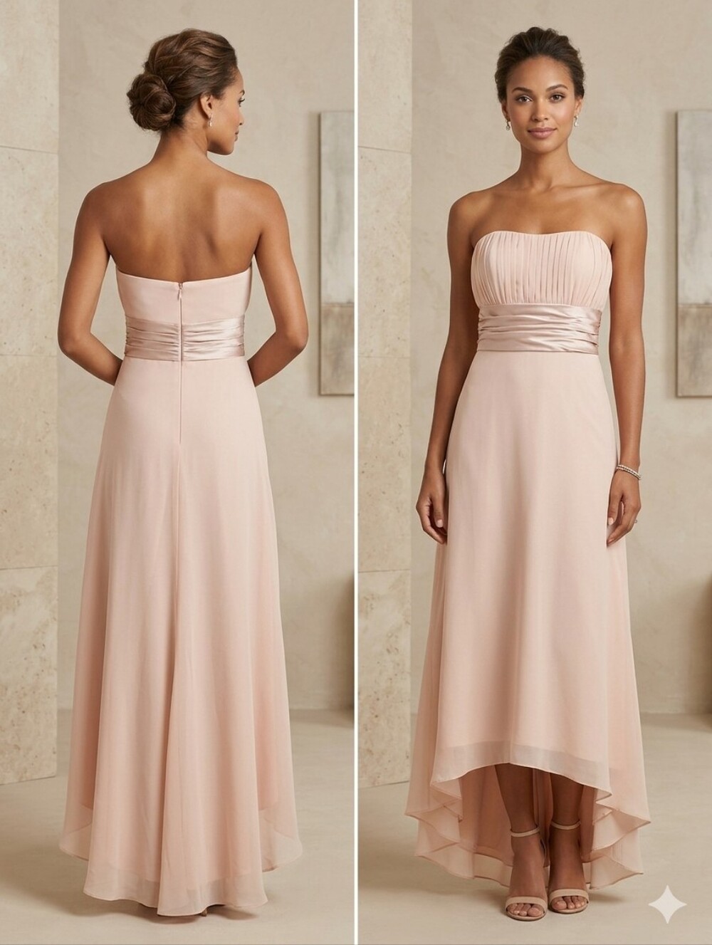 Nicole Miller Strapless Silk Blush Champagne Evening Gown